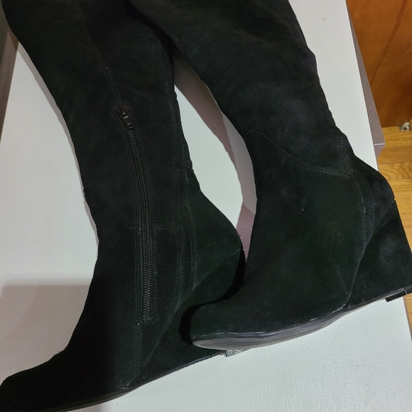 Black Long Suede Boots wedge platform - Picture 3 of 7